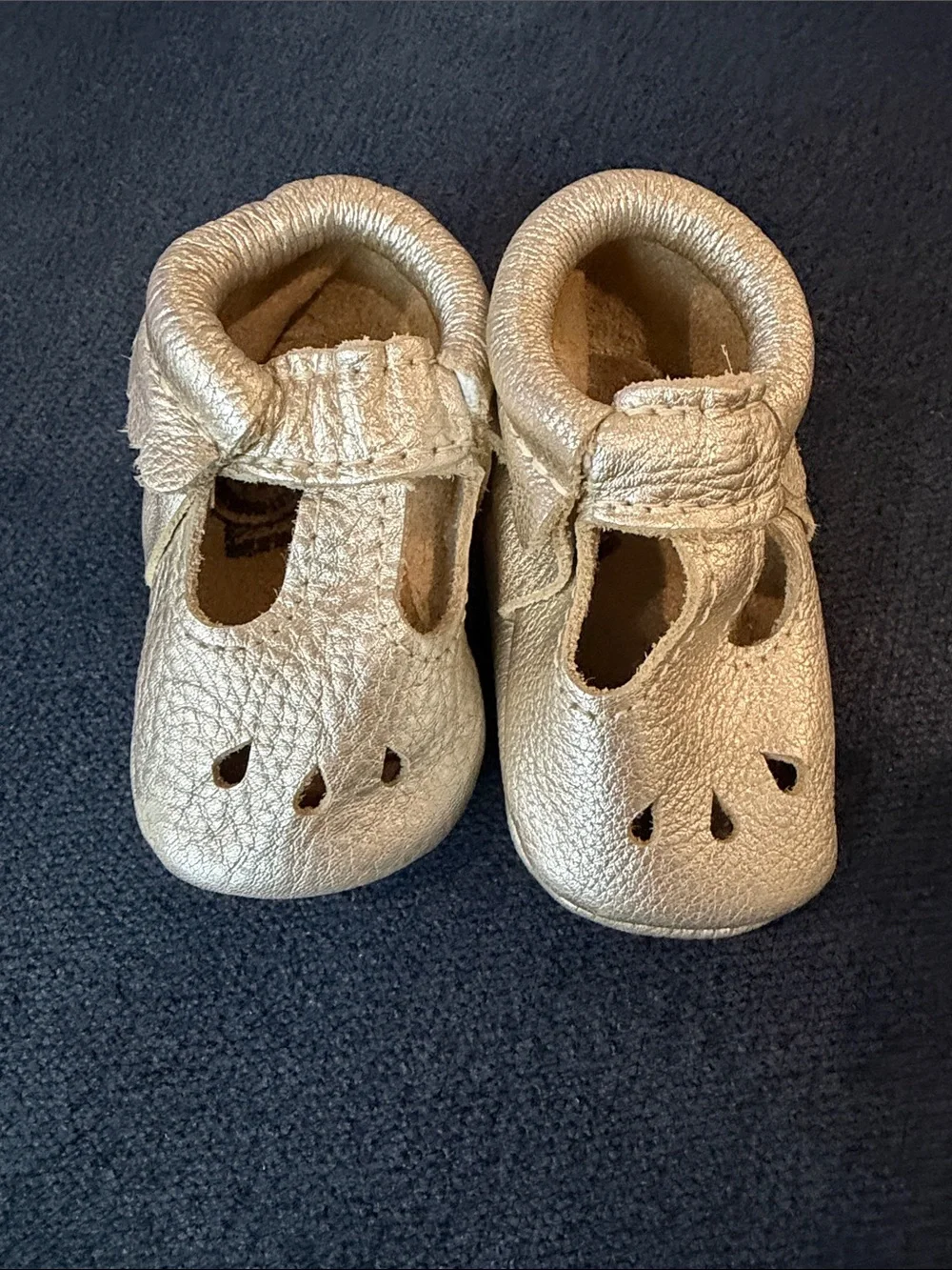 Freshly Picked Metallic Gold T-Strap Baby Moccasins